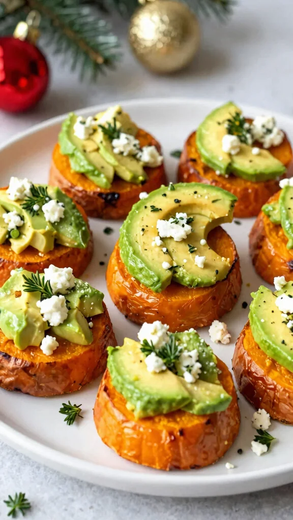 16 Best Christmas Eve Finger Food Ideas on a Budget That Look Totally Fancy - 3. Sweet Potato Bites with Avocado and Feta