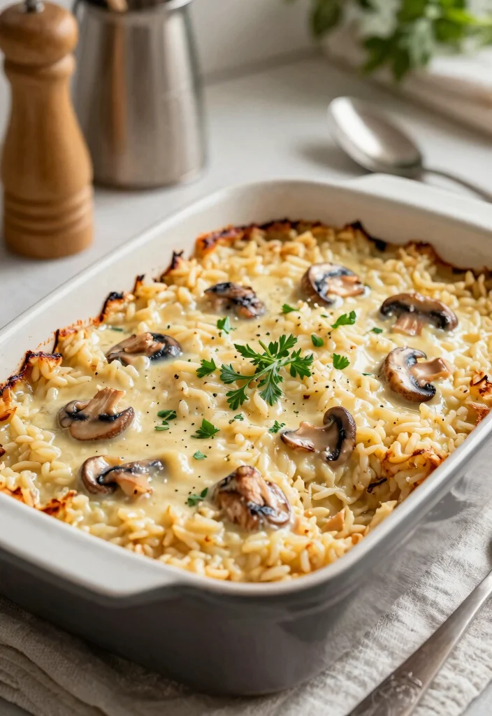 16 Chicken and Rice Meal Prep Recipes for Fitness Enthusiasts - 12. Creamy Chicken and Mushroom Rice Casserole 1