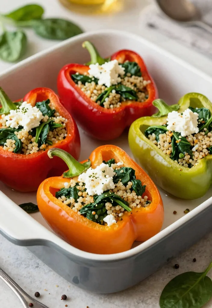 16 Easy Low Calorie Meal Prep Lunch Recipes - 3. Spinach & Feta Stuffed Peppers 1