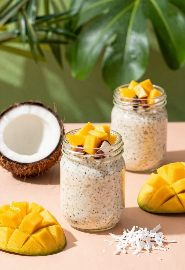 16 Healthy Overnight Oats Meal Prep Recipes: A Vegan Delight - 4. Tropical Coconut & Mango Overnight Oats 1