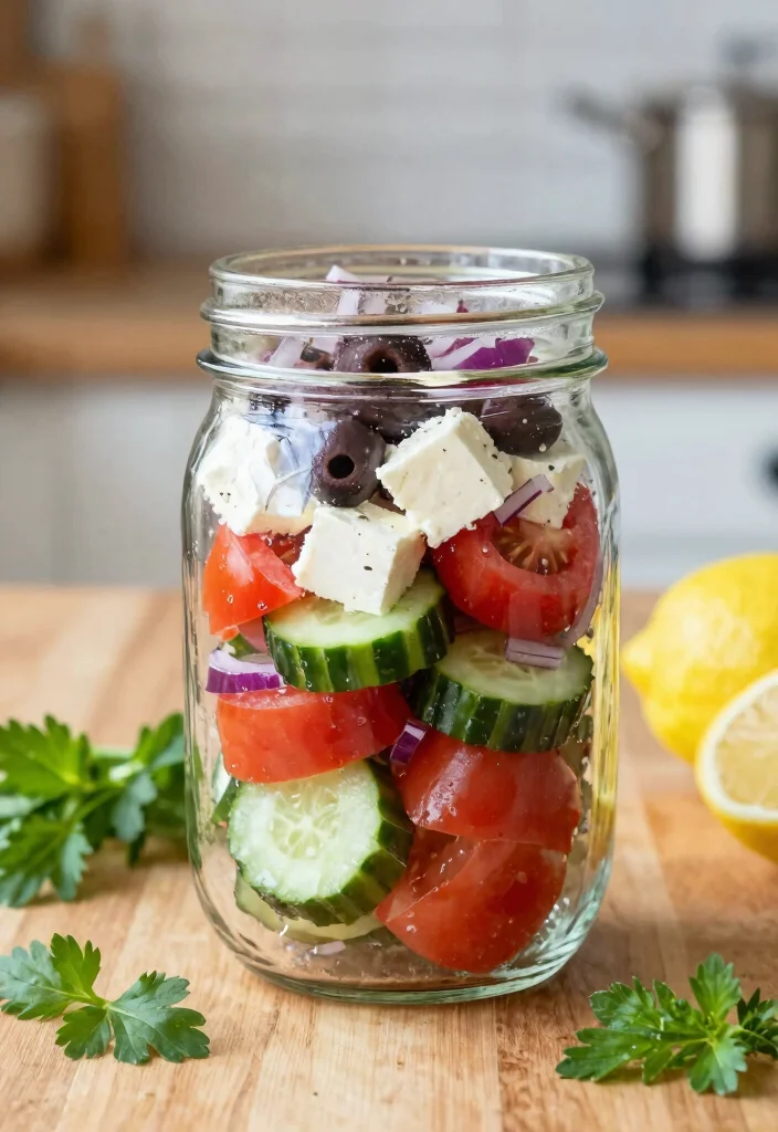 16 Mason Jar Salad Meal Prep Recipes - 1. Classic Greek Salad in a Jar 1