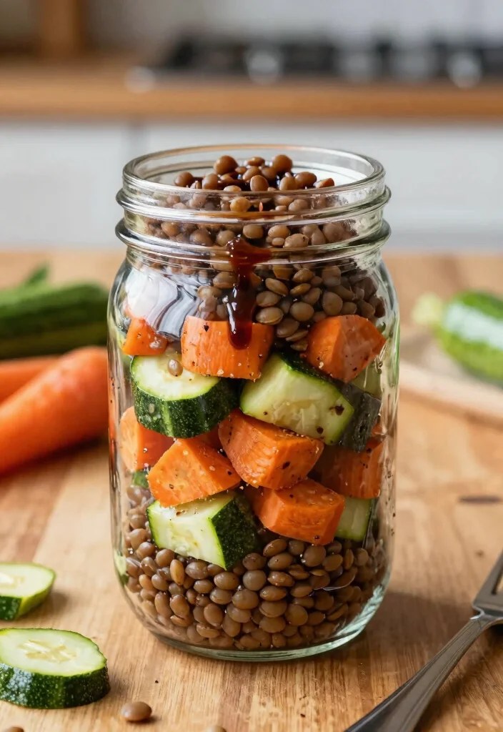 16 Mason Jar Salad Meal Prep Recipes - 10. Lentil & Roasted Veggie Salad 1