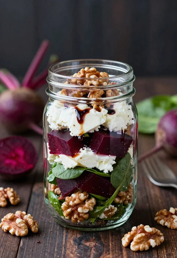 16 Mason Jar Salad Meal Prep Recipes - 12. Roasted Beet & Goat Cheese Salad 1