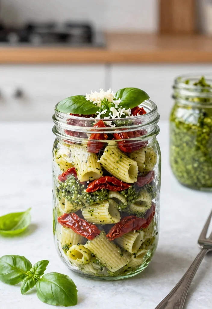 16 Mason Jar Salad Meal Prep Recipes - 13. Pesto Pasta Salad 1