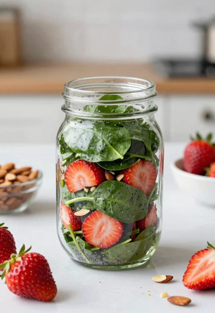 16 Mason Jar Salad Meal Prep Recipes - 8. Spinach & Strawberry Salad 1