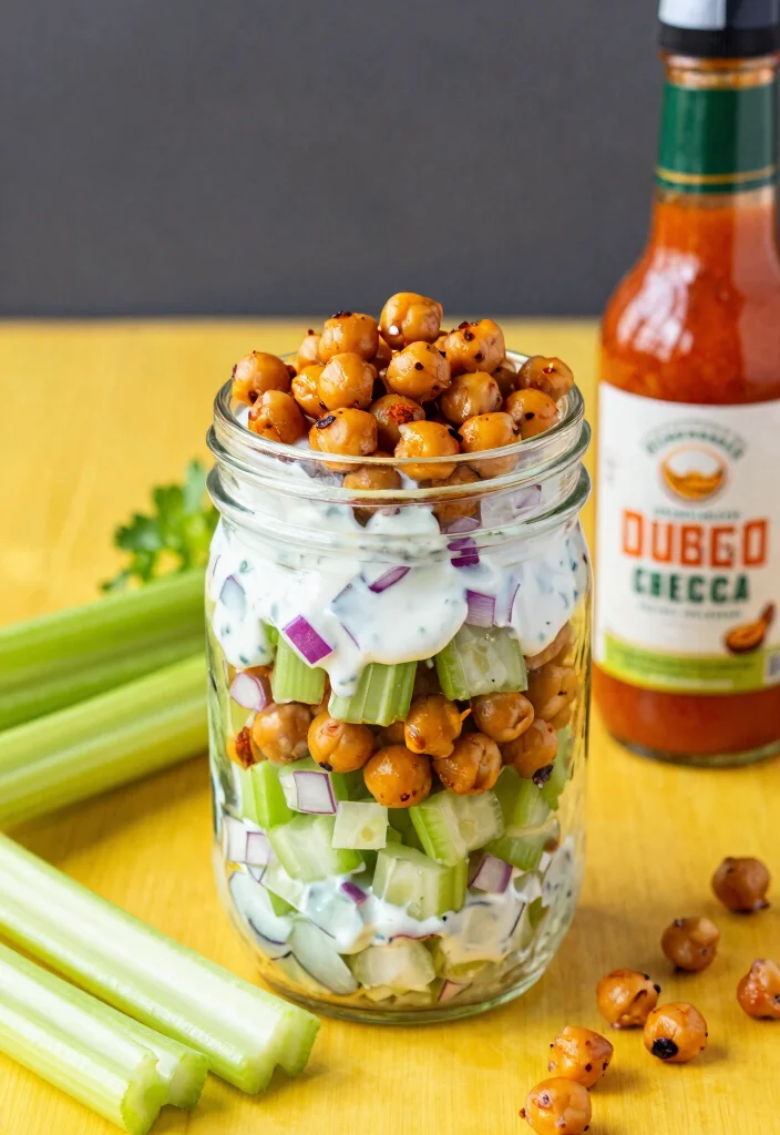 16 Mason Jar Salad Meal Prep Recipes - 9. Buffalo Chickpea Salad 1