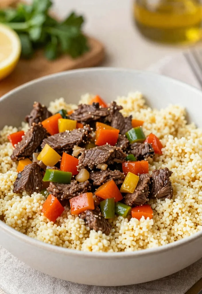 16 Mediterranean Ground Beef Stir Fry Recipes for Meal Prep - 12. Mediterranean Beef Stir Fry with Couscous 1
