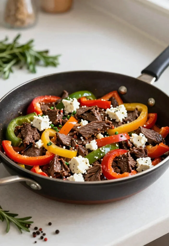 16 Mediterranean Ground Beef Stir Fry Recipes for Meal Prep - 15. Mediterranean Beef Stir Fry with Bell Peppers and Feta 1