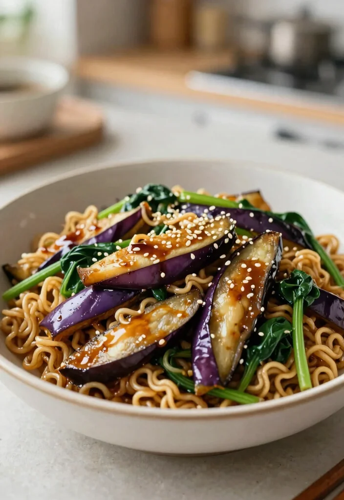 16 Ramen Noodle Stir Fry Recipes Made Easy - 16. Eggplant and Spinach Ramen Stir Fry 1