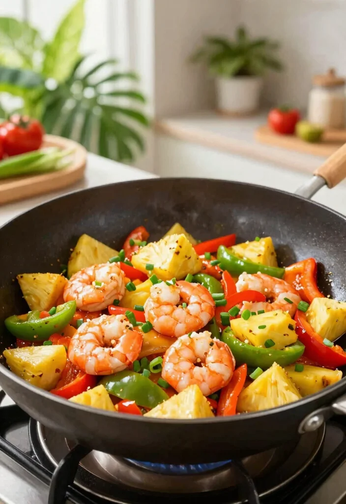 16 Shrimp Veggie Stir Fry Recipes That Are Light - 2. Sweet and Spicy Pineapple Shrimp Stir Fry 1