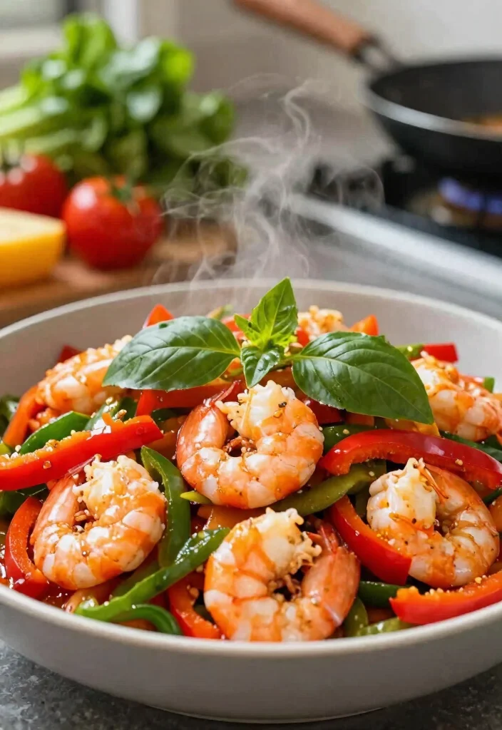 16 Shrimp Veggie Stir Fry Recipes That Are Light - 6. Thai Basil Shrimp Stir Fry 1