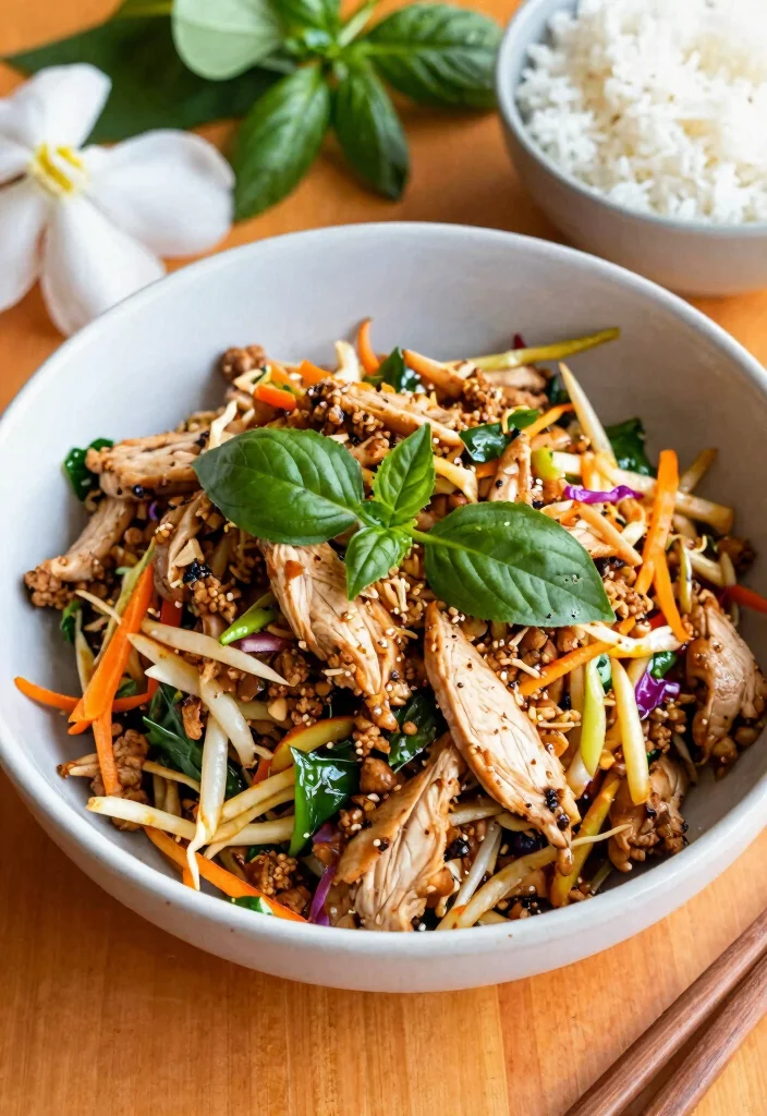 16 Stir Fry Recipes Using Coleslaw Mix For Fast Dinners - 13. Thai Basil Chicken Coleslaw Stir Fry 1