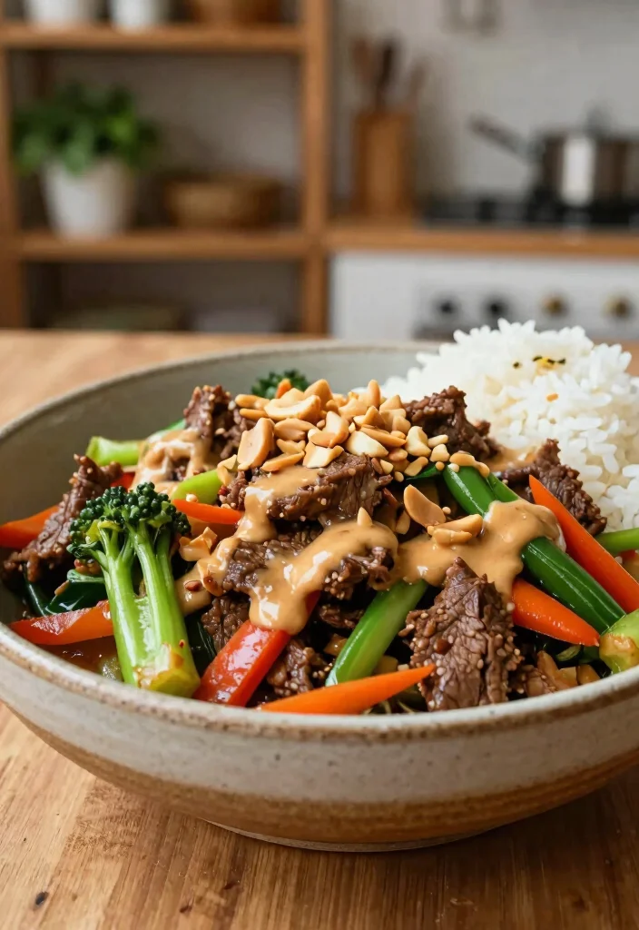 16 Top Round Stir Fry Recipes Using Affordable Beef - 5. Beef and Vegetable Stir Fry with Peanut Sauce 1