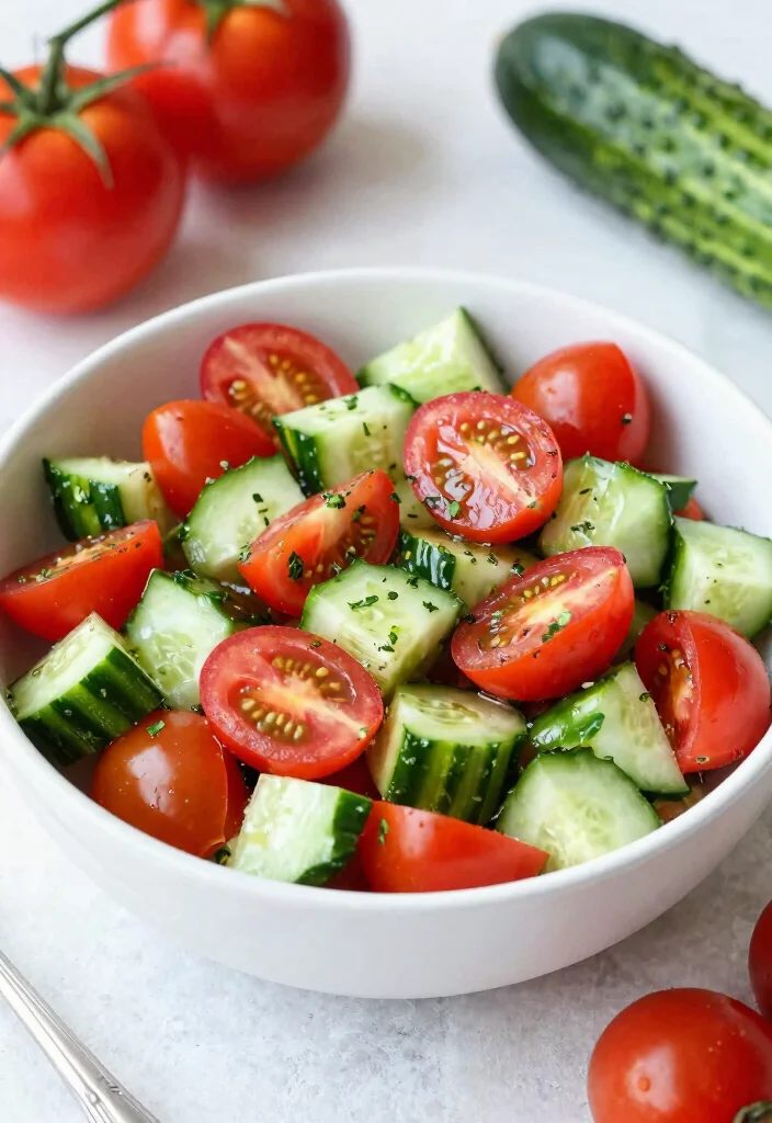 17 Calorie Deficit Meal Prep Recipes for Weight Loss - 16. Tomato and Cucumber Salad 1
