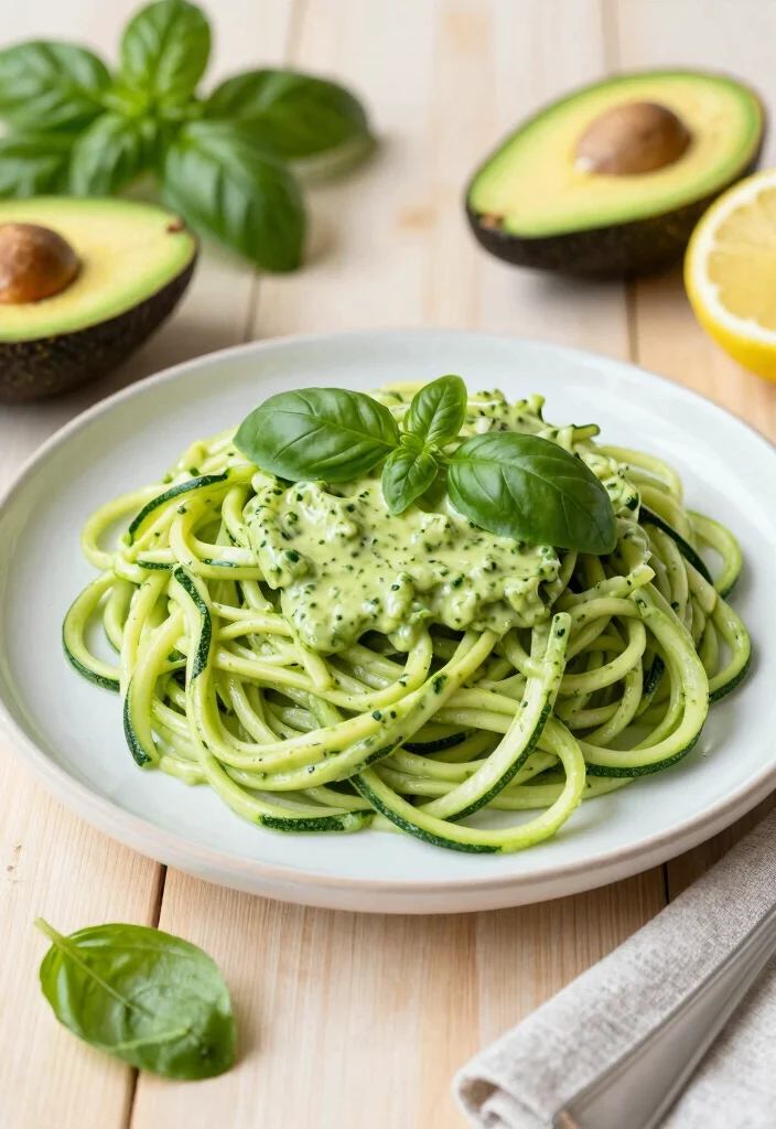 17 Calorie Deficit Meal Prep Recipes for Weight Loss - 4. Zucchini Noodles with Avocado Pesto 1