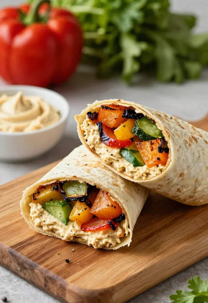 17 Healthy Meal Prep Lunch Recipes - 11. Roasted Vegetable & Hummus Wraps 1