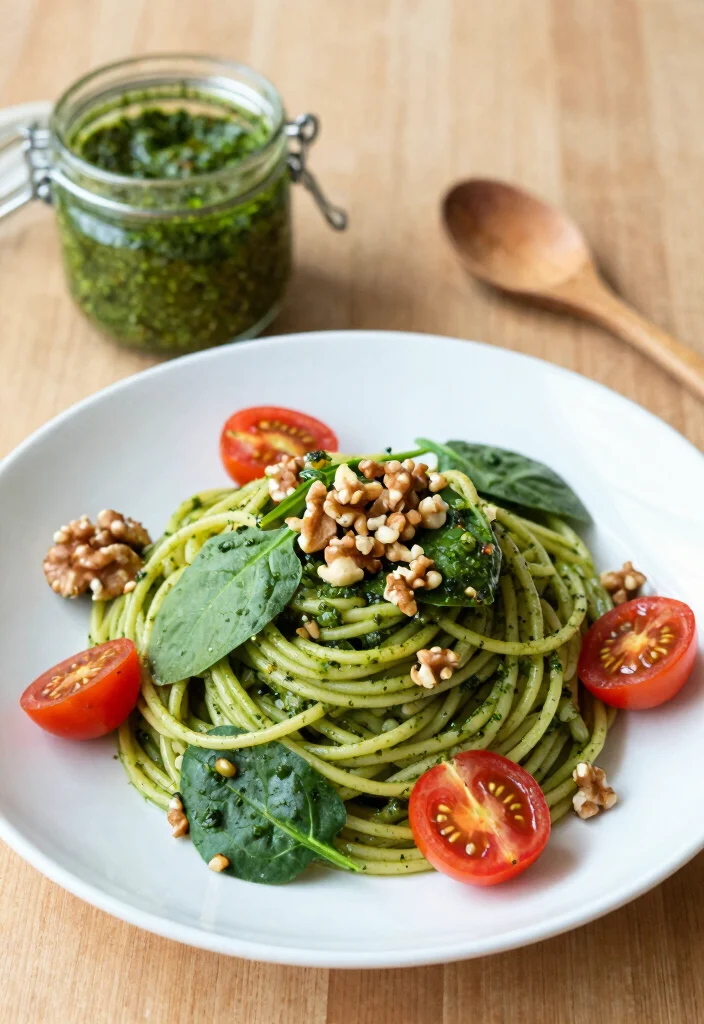 17 Healthy Meal Prep Lunch Recipes - 5. Spinach & Walnut Pesto Pasta 1