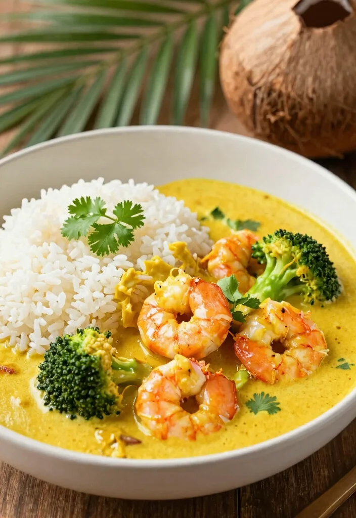 17 Healthy Shrimp and Broccoli Stir Fry Recipes for Meal Prep - 5. Coconut Curry Shrimp and Broccoli 1