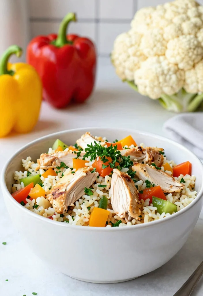 17 High Protein Chicken Meal Prep Recipes for Athletes - 16. Chicken and Cauliflower Rice Bowl 1
