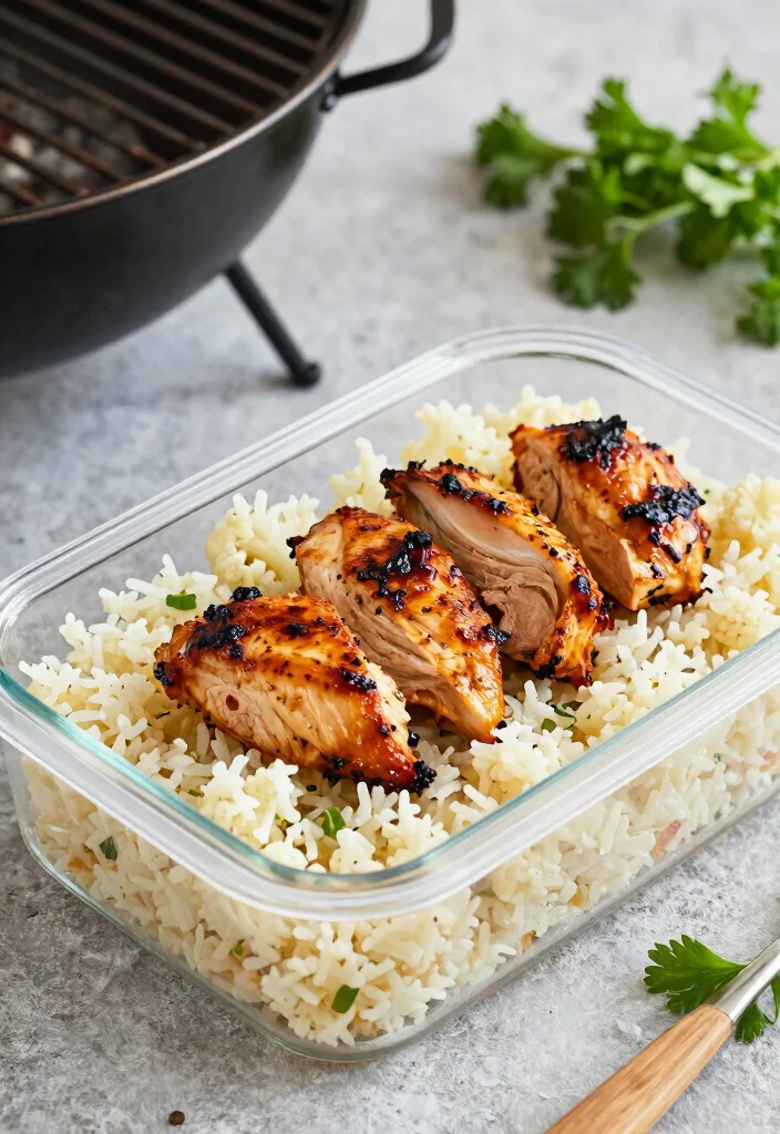 17 High Protein Meal Prep Ideas for the Week - 11. Barbecue Chicken and Cauliflower Rice 1