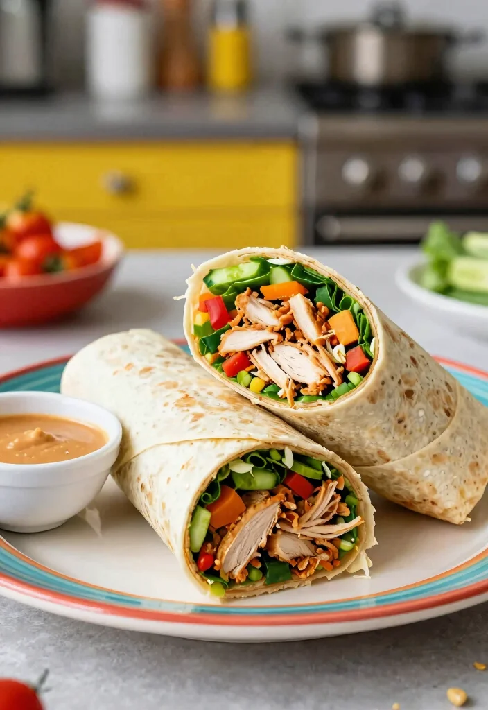 17 High Protein Meal Prep Ideas for the Week - 12. Thai Peanut Chicken Wraps 1
