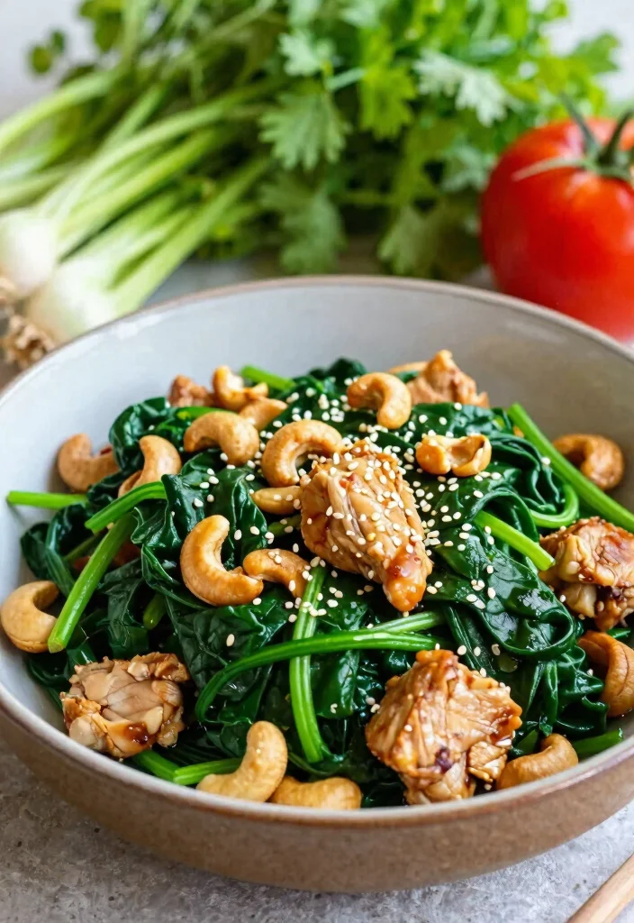 18 Chicken Cashew Stir Fry Recipes With Crunchy Texture - 12. Cashew Chicken Stir Fry with Spinach 1