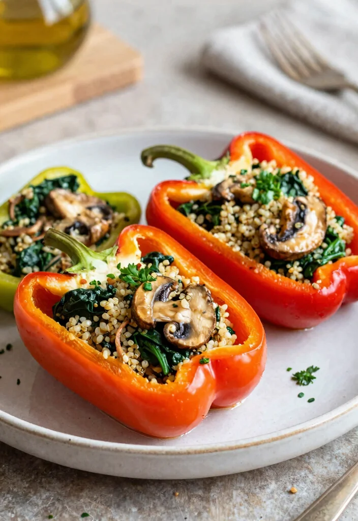 18 Healthy Vegan Meal Prep Recipes for Busy Professionals - 12. Spinach and Mushroom Stuffed Peppers 1