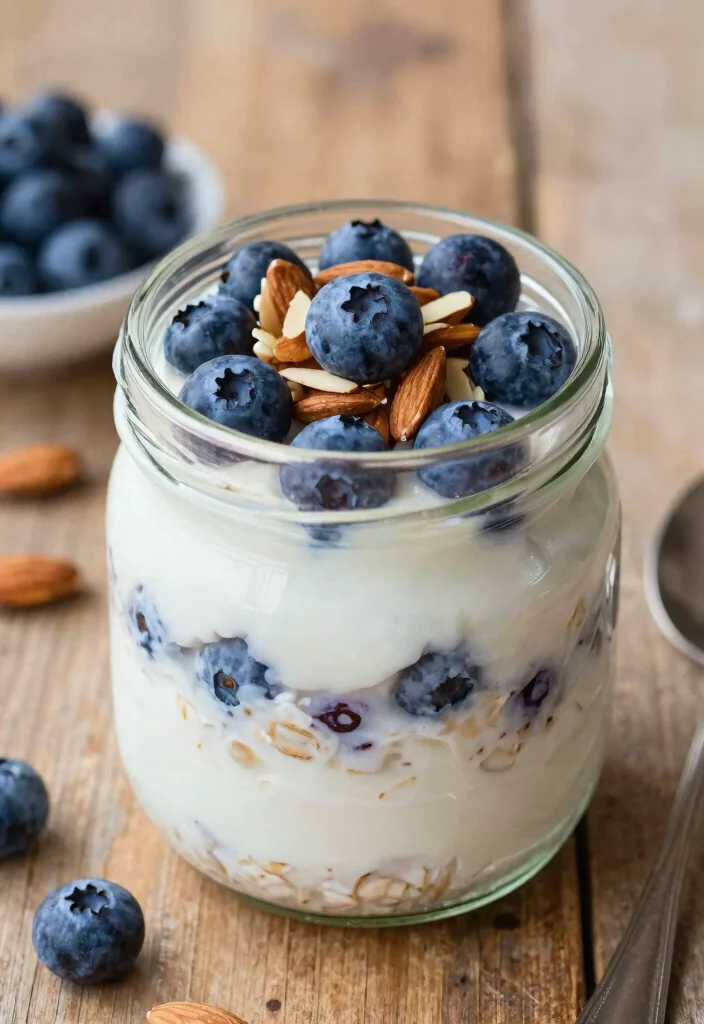 18 High Protein Breakfast Meal Prep Recipes - 1. Blueberry Almond Overnight Oats 1