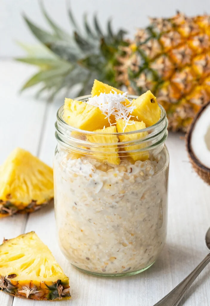 18 High Protein Breakfast Meal Prep Recipes - 10. Tropical Overnight Oats with Pineapple and Coconut 1
