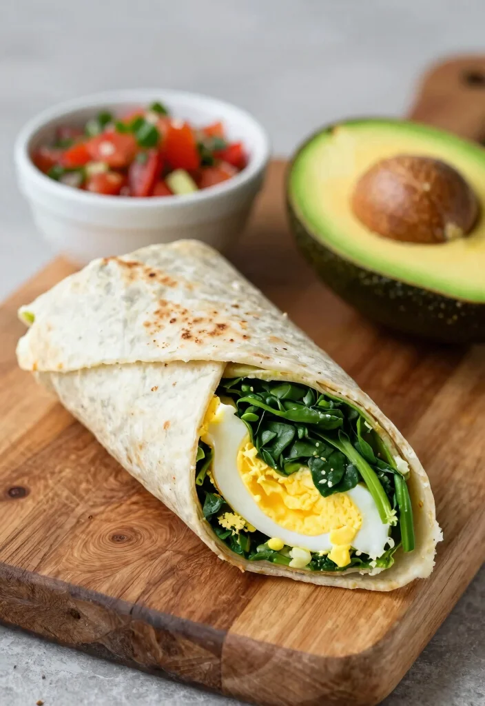 18 High Protein Breakfast Meal Prep Recipes - 17. Egg and Spinach Breakfast Wrap 1