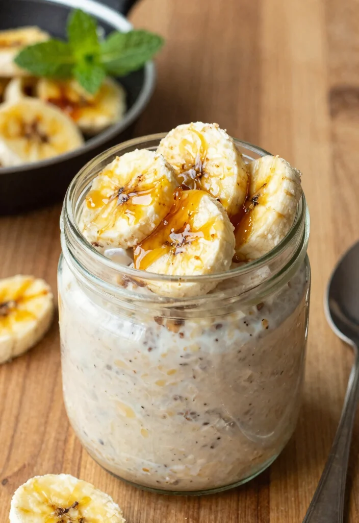 18 High Protein Breakfast Meal Prep Recipes - 18. Overnight Oats with Caramelized Bananas 1