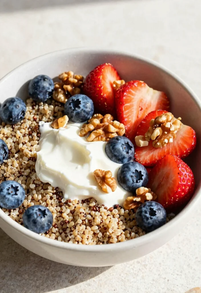 18 High Protein Breakfast Meal Prep Recipes - 7. Quinoa Breakfast Bowl with Nuts and Berries 1