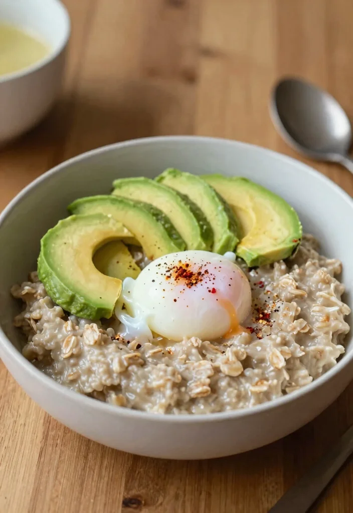18 High Protein Breakfast Meal Prep Recipes - 8. Savory Oatmeal with Egg and Avocado 1