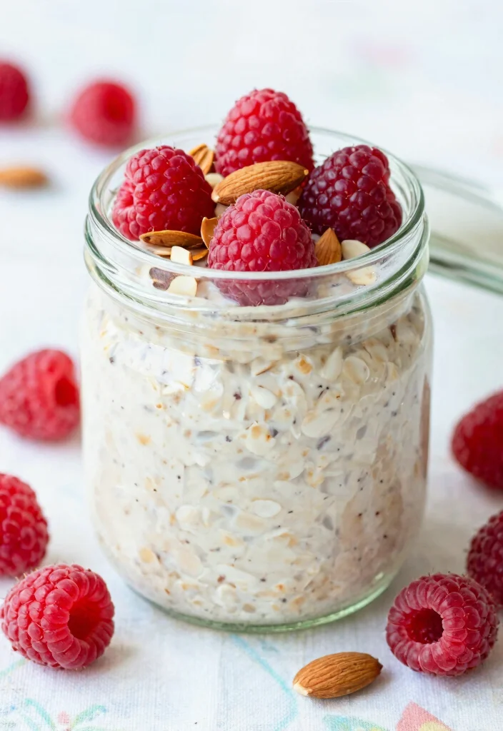 18 High Protein Breakfast Meal Prep Recipes - 9. Raspberry Almond Overnight Oats 1