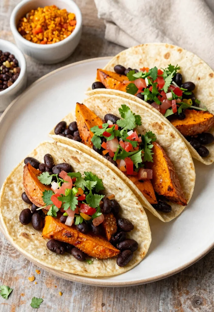 18 High Protein Vegan Meal Prep Recipes for Athletes - 14. Sweet Potato and Black Bean Tacos 1