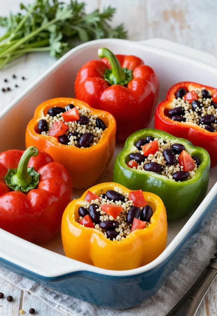 18 High Protein Vegan Meal Prep Recipes for Athletes - 4. Black Bean and Quinoa Stuffed Bell Peppers 1