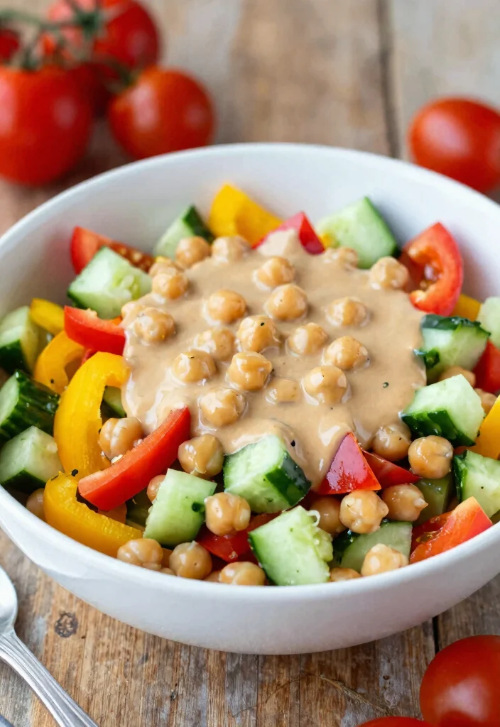 18 High Protein Vegetarian Meal Prep Recipes for Athletes - 3. Chickpea Salad with Tahini Dressing 1
