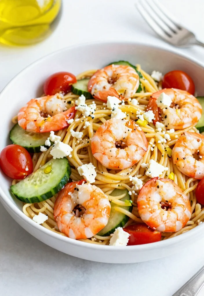 18 Shrimp Noodle Stir Fry Recipes For Quick Meals - 8. Mediterranean Shrimp Noodle Salad 1