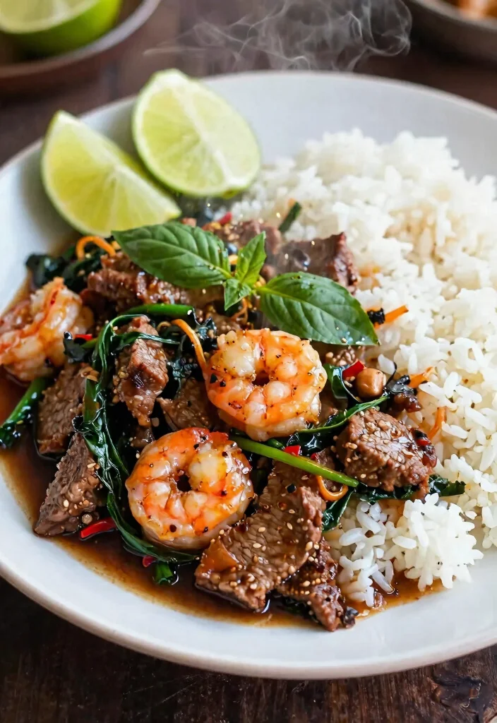 18 Steak And Shrimp Stir Fry Recipes Surf And Turf Style - 9. Thai Basil Steak and Shrimp Stir Fry 1