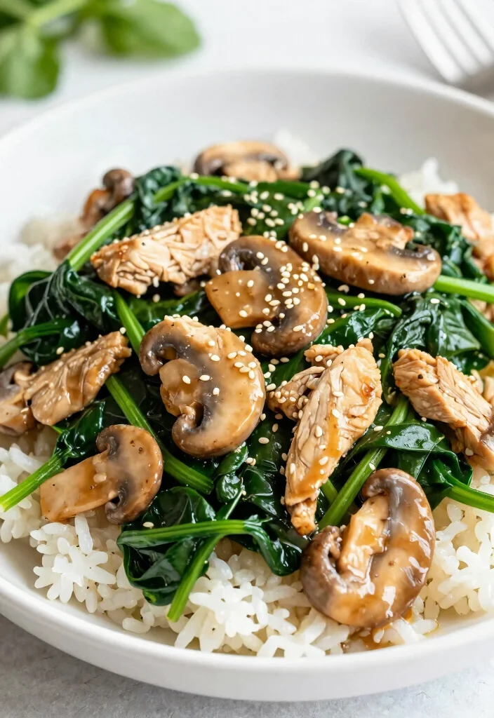20 Chicken Vegetable Stir Fry Recipes For Easy Dinners - 18. Spinach and Mushroom Chicken Stir Fry 1