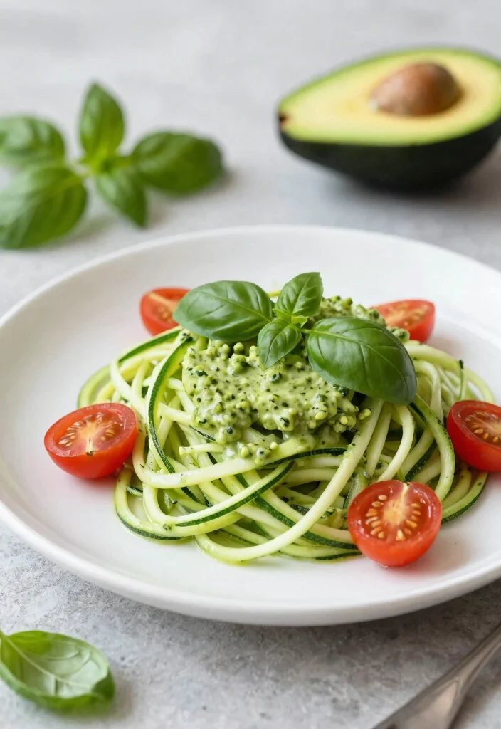20 Healthy Meal Prep Recipes for the Week - 6. Zucchini Noodles with Avocado Pesto 1
