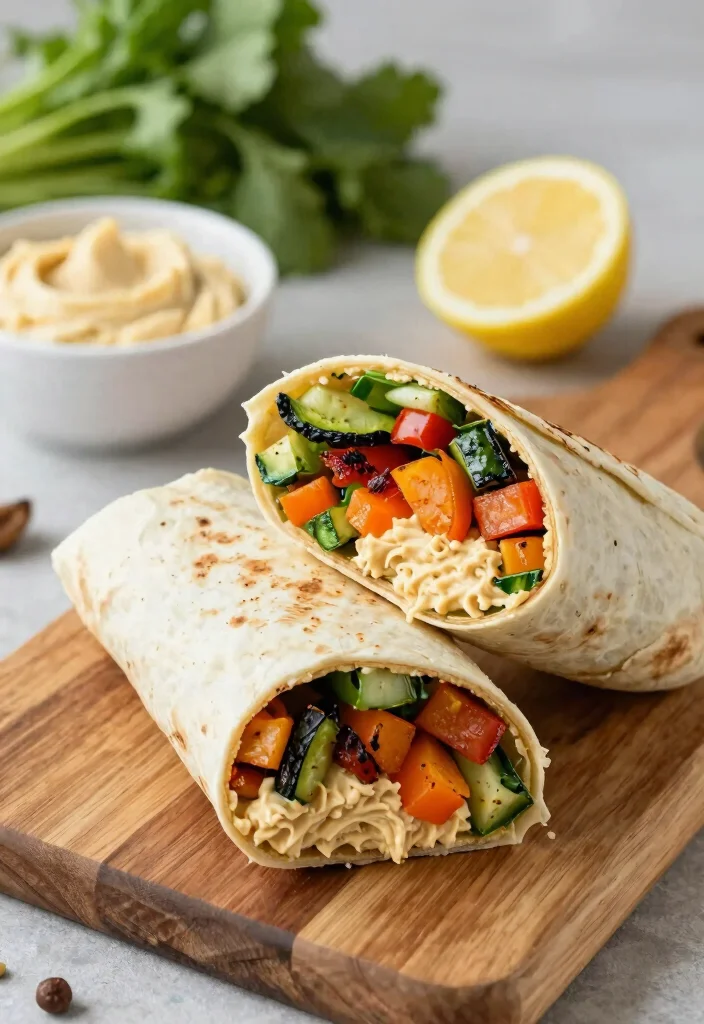 20 Lunch Meal Prep Ideas for the Week - 17. Roasted Veggie & Hummus Wraps 1