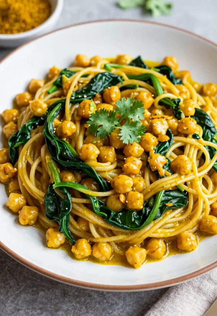 20 Stir Fry Recipes With Noodles Better Than Takeout - 17. Curried Chickpea and Spinach Noodle Stir Fry 1