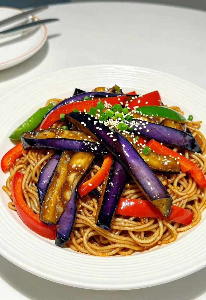 20 Stir Fry Recipes With Noodles Better Than Takeout - 20. Miso Glazed Eggplant Noodle Stir Fry 1