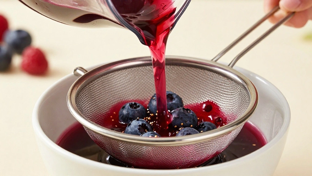 Classic Vanilla Panna Cotta Recipe with Berry Sauce - Step 8: Blend and Strain Sauce 1