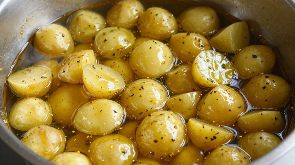 Crispy Roasted Baby Potatoes with Herbs and Garlic - Step 4: Toss Potatoes with Oil 1