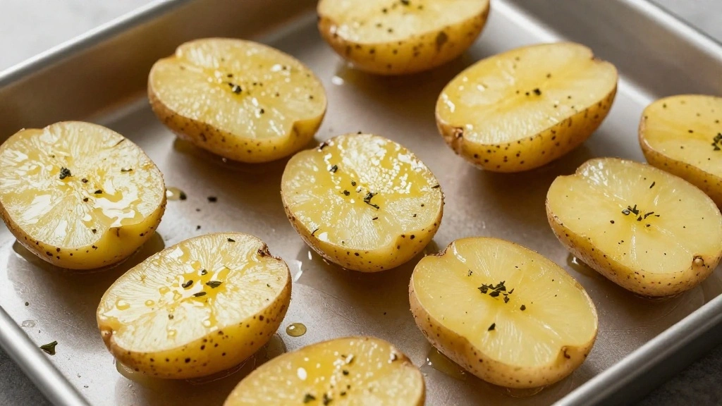 Crispy Roasted Baby Potatoes with Herbs and Garlic - Step 5: Arrange on Baking Sheet 1
