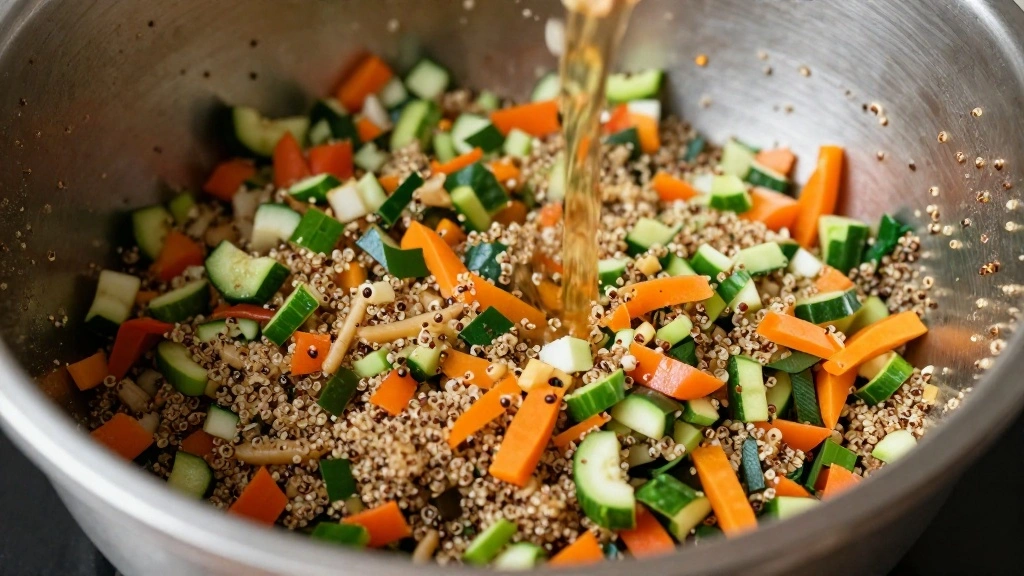 Healthy Quinoa Bowls with Fresh Veggies and Simple Dressing - Step 6: Combine Quinoa and Vegetables 1