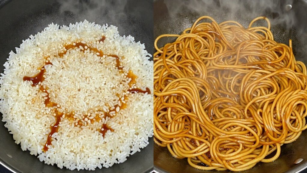 rice vs noodles sauce absorption contrasts